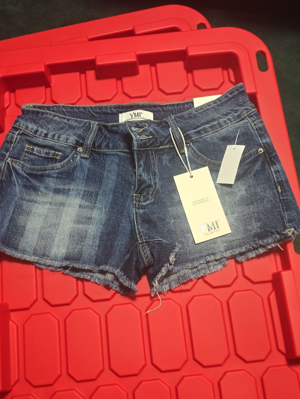 YMI Distressed Frayed Hem Denim Shorts in Dark Blue Wash